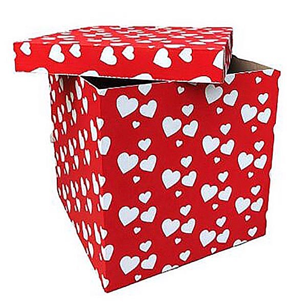 Коробка для шаров 70*70*70 красная с сердечками 20000387