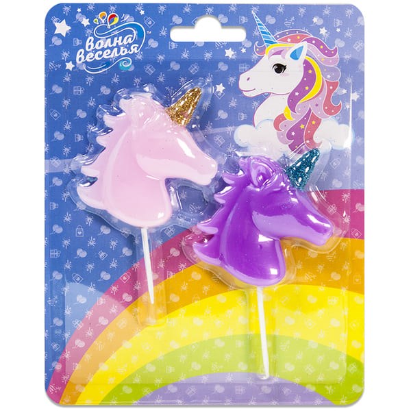 Свеча Фигура Волшебный единорог Розовый/Сиреневый 5см 2шт 629182