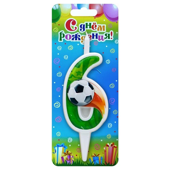 Свеча Цифра 6 Футбольный мяч 10см 0656