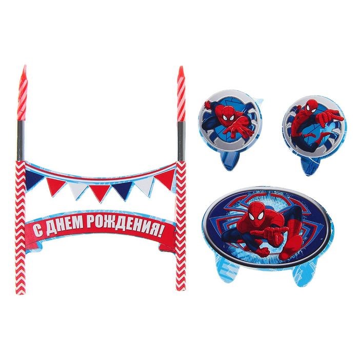 Свечи 2шт + топперы С днем рождения! Человек-паук 1496893 1496893