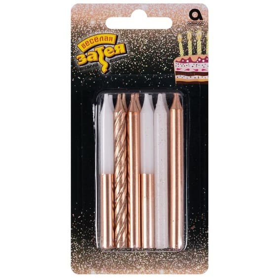 Свечи для торта роз зол/бел блеск 8см 12шт 1502-5467