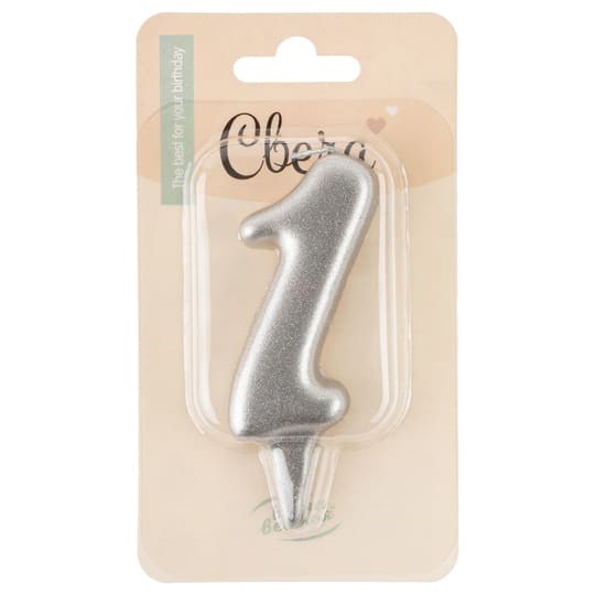 Свеча Цифра 1 Овал Серебро Металлик 7 см 1557