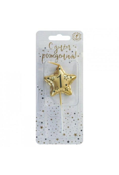 Свеча Звезда 1 Золото Металлик 9 см 0901