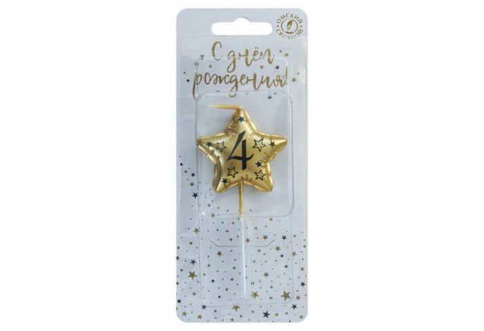 Свеча Звезда 4 Золото Металлик 9 см 0904