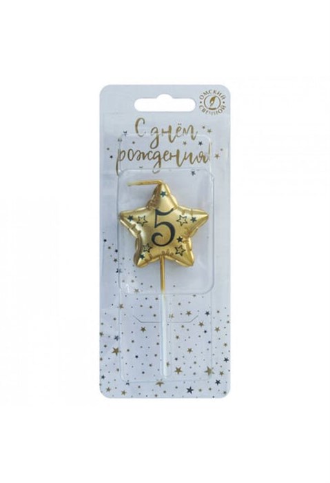 Свеча Звезда 5 Золото Металлик 9 см 0905