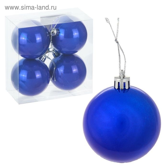 Набор шаров пластик d-6см 4шт Глянец Синий 1009319 1009319