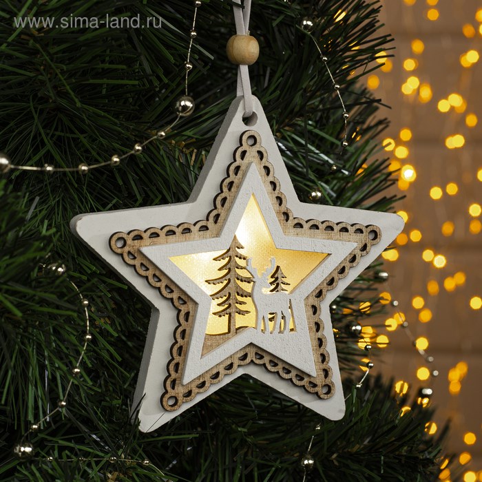 Подвеска световая Звезда и лес 13*13*2см 4 LED Т/БЕЛЫЙ 4364315 4364315