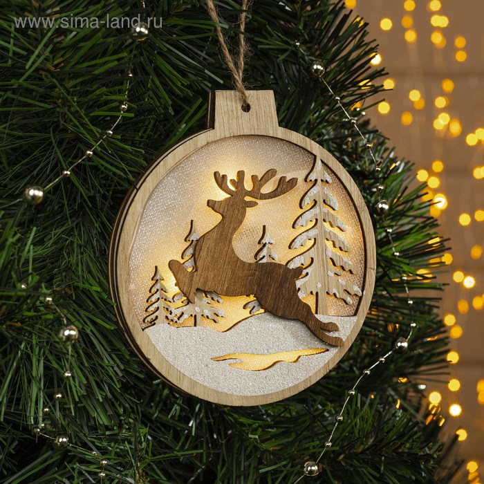 Подвеска световая шарик Величавый Олень в лесу 12*13*1см 4 LED Т/БЕЛЫЙ 4364318 4364318