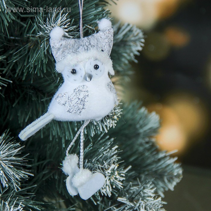 Мягкая птичка белая совушка 13см в шапочке 3249329