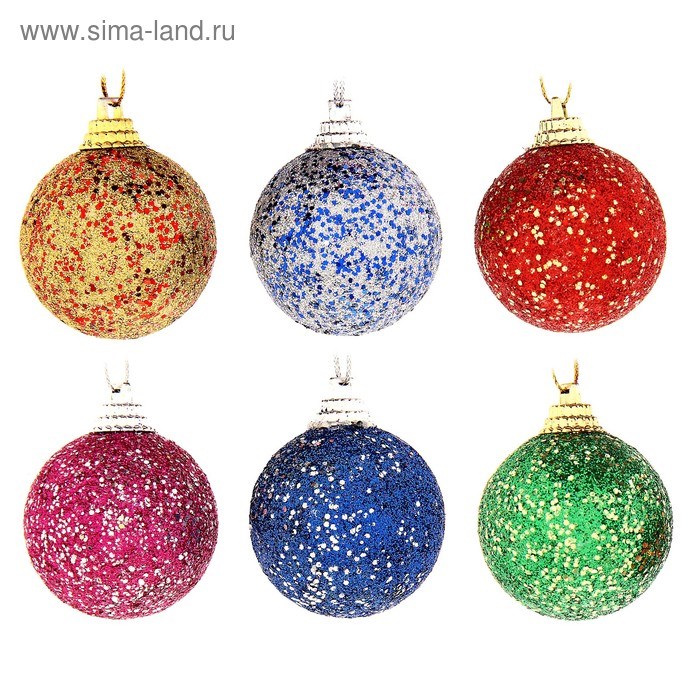 Набор шаров пластик d-4см 6шт Вкрапления блеск Ассорти 730269 730269