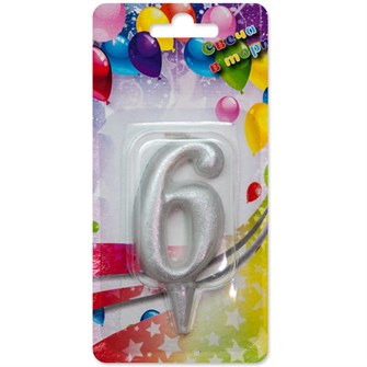 Свеча Цифра 6 Серебро 8см 1424