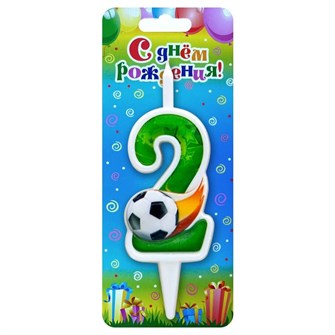 Свеча Цифра 2 Футбольный мяч 10см 0652