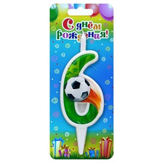 Свеча Цифра 6 Футбольный мяч 10см 0656