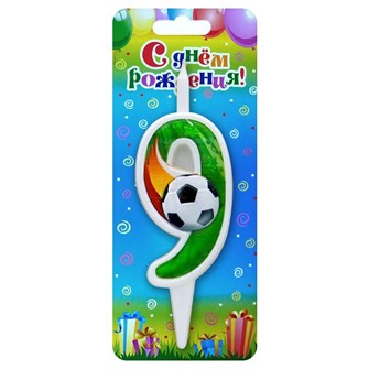 Свеча Цифра 9 Футбольный мяч 10см 0659
