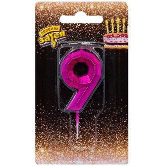 Свеча Цифра 9 Диамант Маджента 4,5см 1502-4851