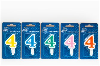 Свеча Цифра 4 Ассорти 5см 132604