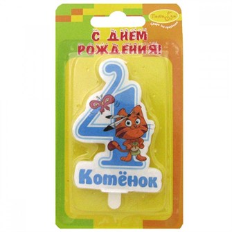 Свеча Цифра 4 Котенок голубая 3854B 6039196