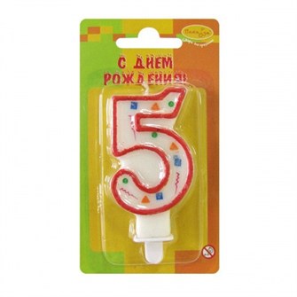 Свеча Цифра 5 Красное Конфетти 7см 311255R 108110