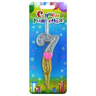 Свеча Цифра 7 С сердечками 3053