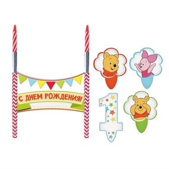 Свечи 2шт + топперы 1 годик Медвежонок Винни и его друзья 1496888 1496888