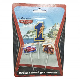 Свеча Цифра 1 + 2 свечи Тачки на шпажках 6029883