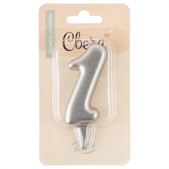 Свеча Цифра 1 Овал Серебро Металлик 7 см 1557