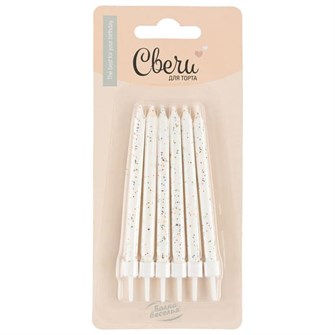 Свечи Яркие искры Белый с блестками 8см 6шт 126767