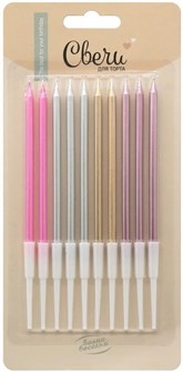 Свечи Элегантная серия Ассорти Металлик 0,5*10,5 + 5 см 10 шт. с держат. 802930