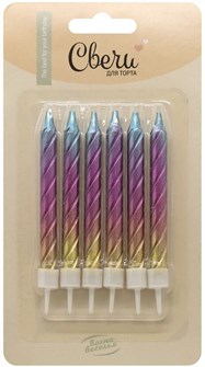 Свечи Синий/Серебро Металлик 0,6*14 + 2 см 6 шт. с держат. 802937