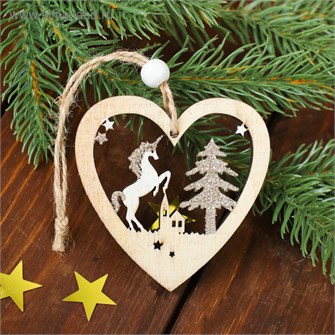 Новогодняя подвеска Единорог в сердце цвет белый 3608933 3608933