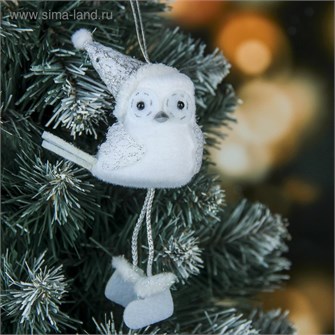 Мягкая птичка белая совушка 13см в колпаке 3249327