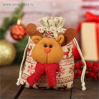 Мешок для подарков Новый год на завязках с орнаментом вместимость 200гр 3303166 3303166