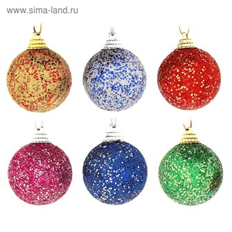 Набор шаров пластик d-4см 6шт Вкрапления блеск Ассорти 730269 730269