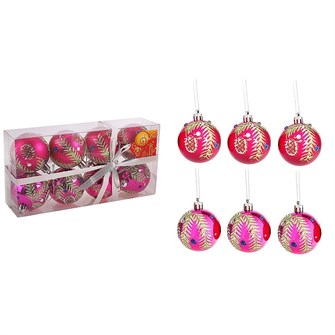 Набор шаров пластик d-6см 8шт Еловая ветка Розовый 684942 684942