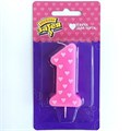 Свеча Цифра 1 Розовая в сердечко 1502-2403 1502-2403