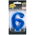 Свеча Цифра 6 Синяя 8см 1502-6110