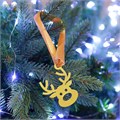 Елочная подвеска металлическая с лентой Олень Рудольф 7см золотая 3865237 3865237