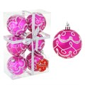 Набор шаров пластик d-7см Зимний орнамент Фуксия 6шт 1332606 1332606